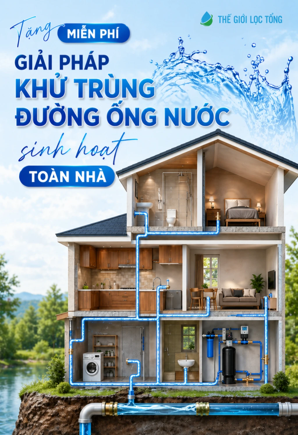 Hình ảnh dịch vụ khử trùng đường ống nước tại Thế Giới Lọc Tổng