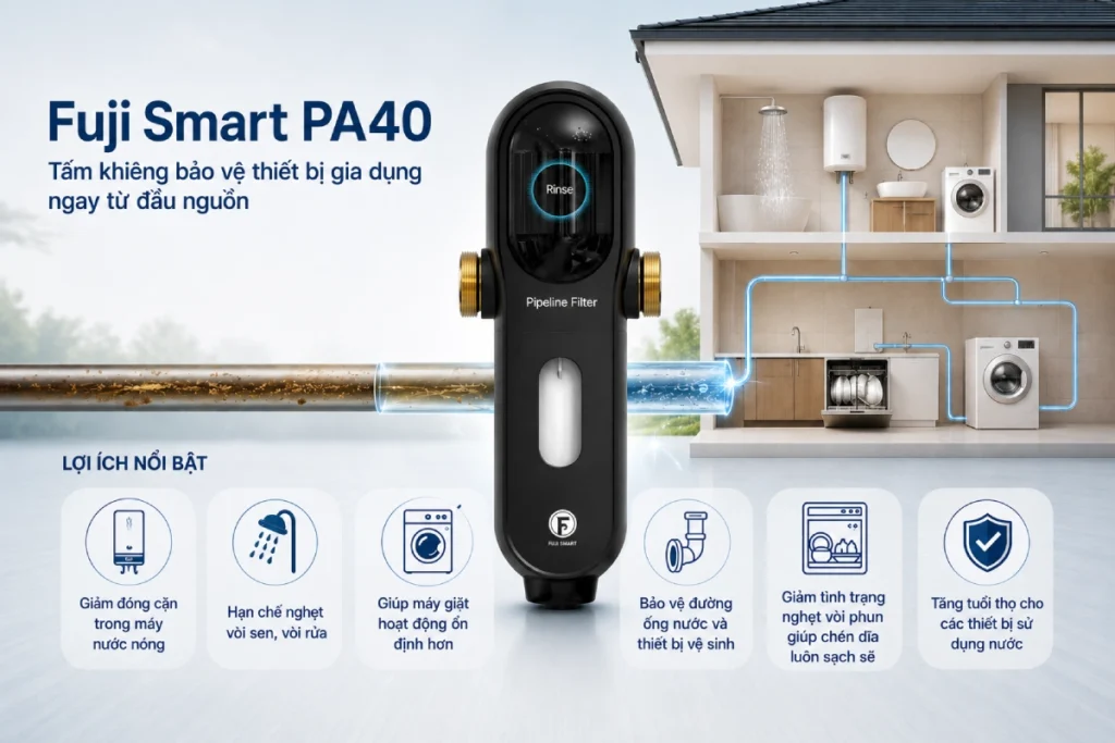 Bộ tối ưu nguồn nước tự động vệ sinh Fuji Smart PA40 46 Fuji Smart PA40 Tam khieng bao ve thiet bi gia dung ngay tu dau nguon Bộ tối ưu nguồn nước tự động vệ sinh Fuji Smart PA40 Thế Giới Lọc Tổng