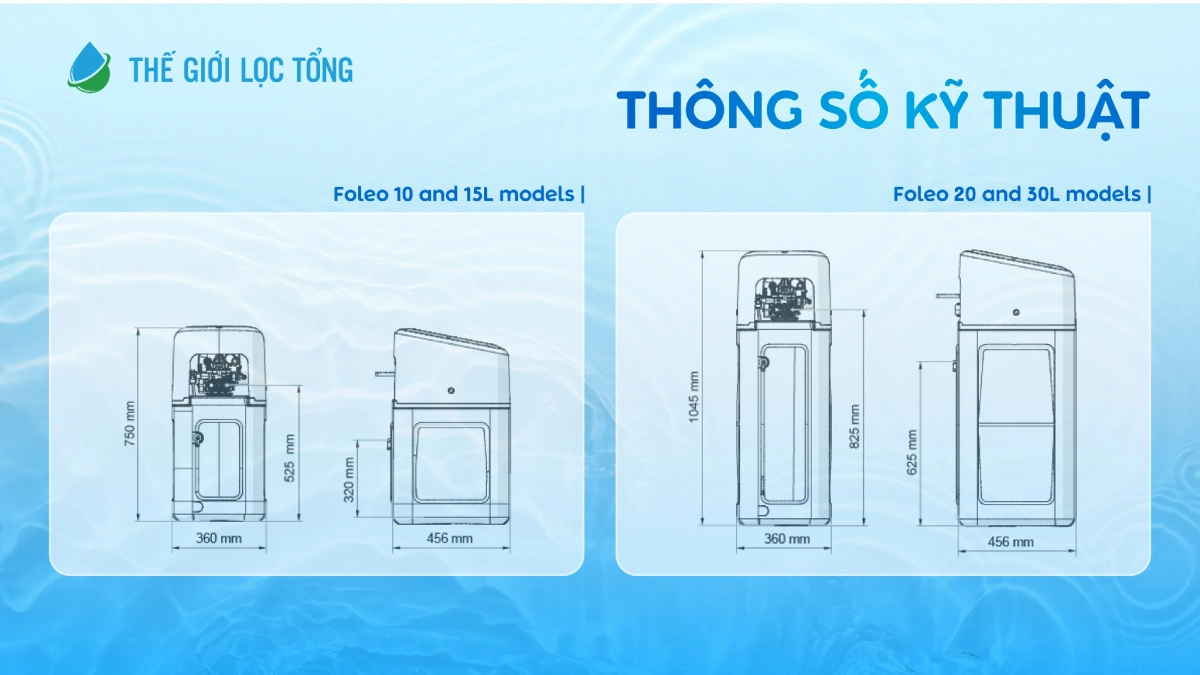 Bộ làm mềm nước Pentair Foleo Kích thước của bộ làm mềm nước Pentair Foleo‑5800 XTR