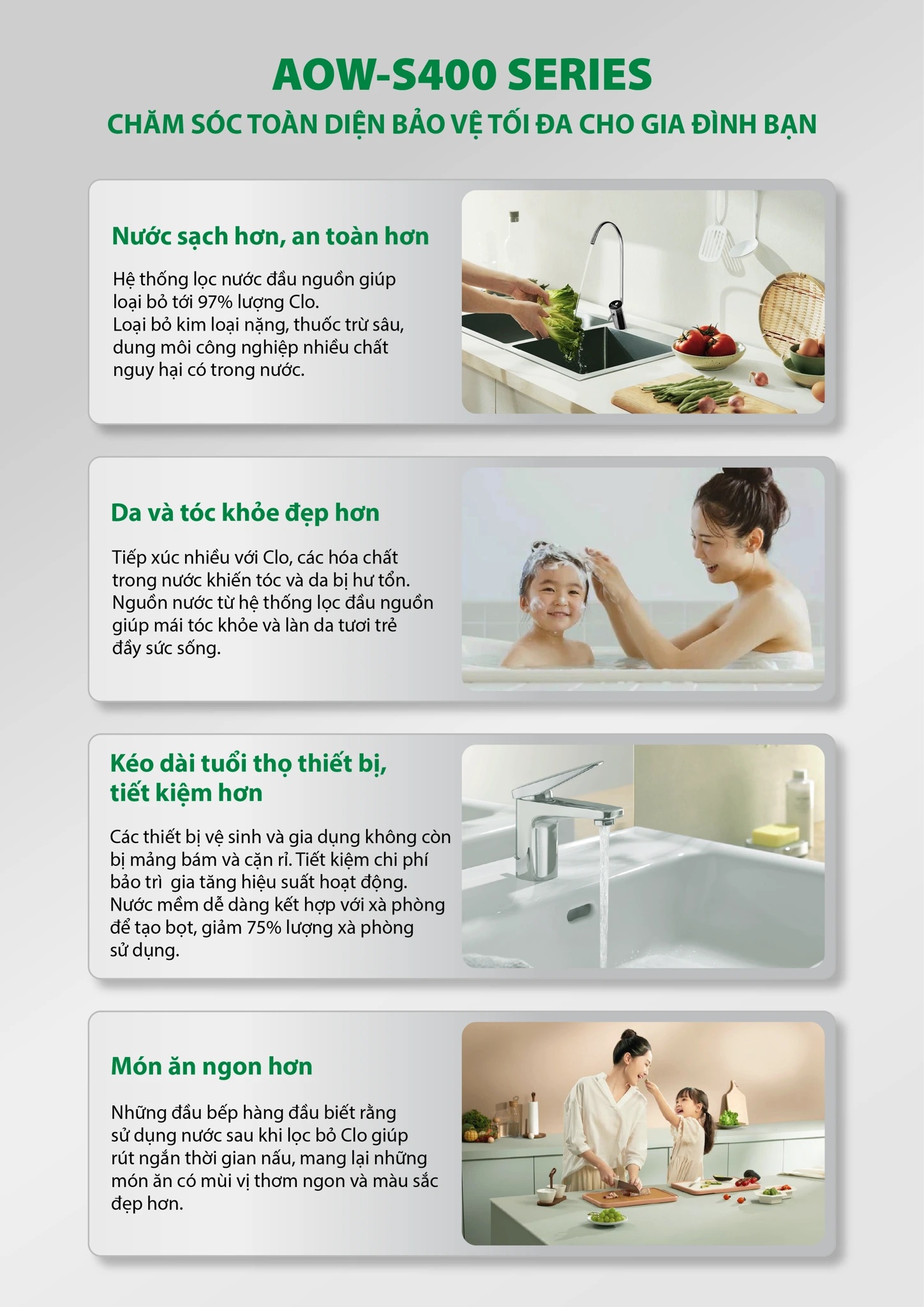 Hệ thống lọc nước đầu nguồn A. O. Smith AOW-S400 Series chăm sóc toàn diện bảo vệ tối đa cho gia đình