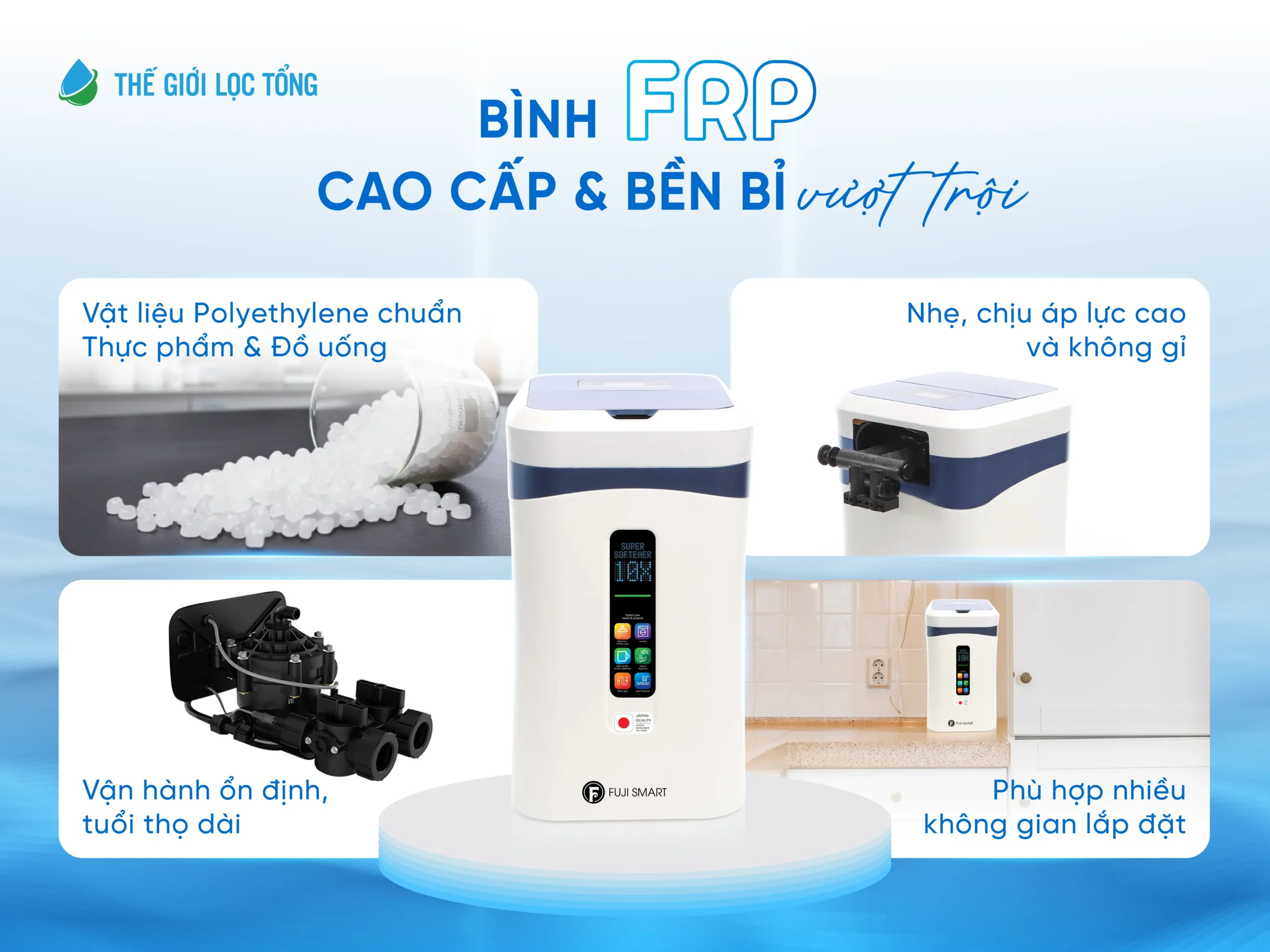 Bình FRP có ưu điểm nhẹ, chịu áp lực cao và không bị ăn mòn