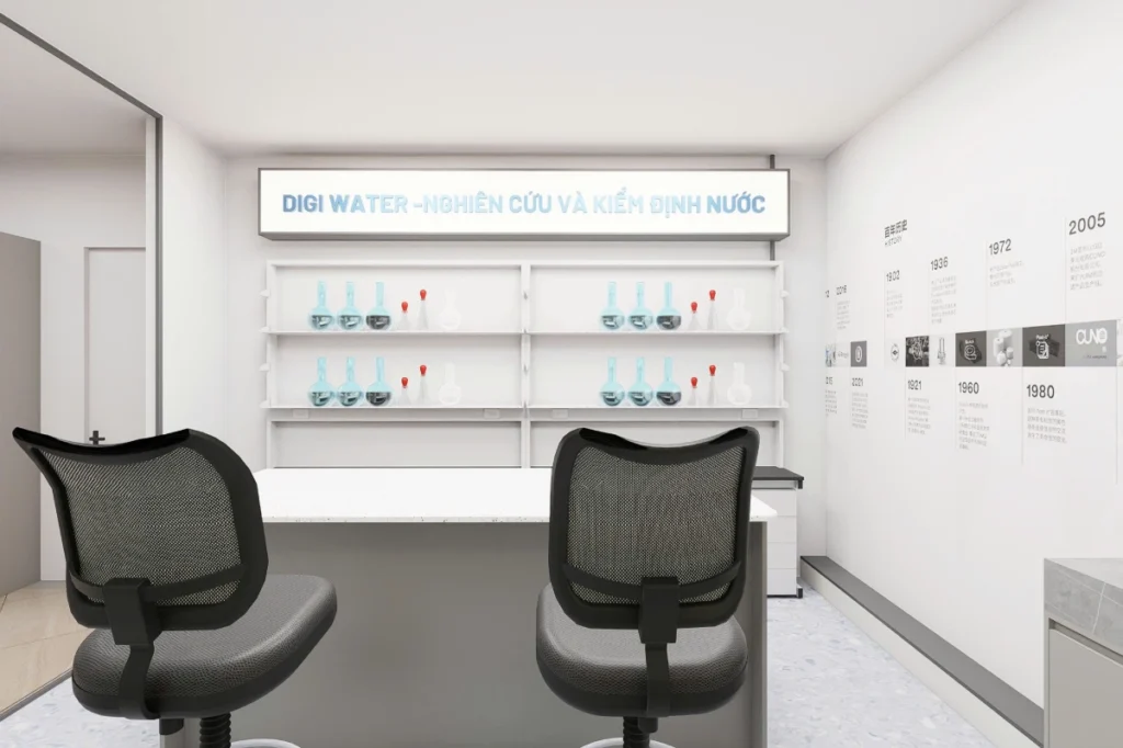 Viện Nghiên Cứu & Kiểm Định Nước được đặt ngay trong showroom cho phép khách hàng xét nghiệm nhanh mẫu nước sinh hoạt