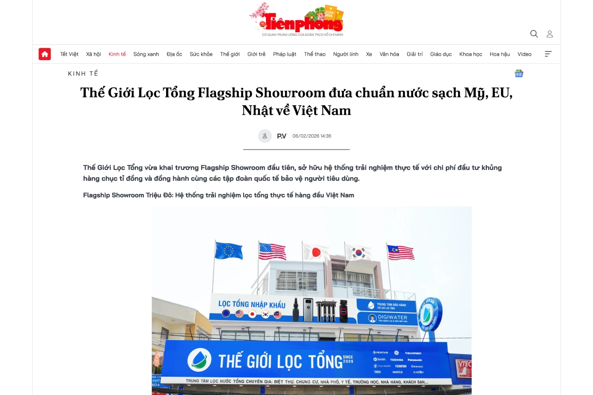 Bao Tien Phong dua tin The Gioi Loc Tong Flagship Showroom dua chuan nuoc sach My EU Nhat ve Viet Nam Báo Tiền Phong đưa tin: "Thế giới lọc tổng Flagship Showroom đưa chuẩn nước sạch Mỹ, EU, Nhật về Việt Nam" Thế Giới Lọc Tổng