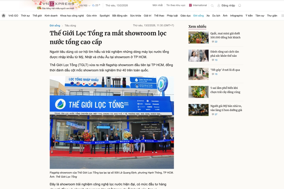 Bao VnExpress dua tin 22The Gioi Loc Tong ra mat showroom loc nuoc tong cao cap Báo VnExpress đưa tin: "Thế Giới Lọc Tổng ra mắt showroom lọc nước tổng cao cấp" Thế Giới Lọc Tổng