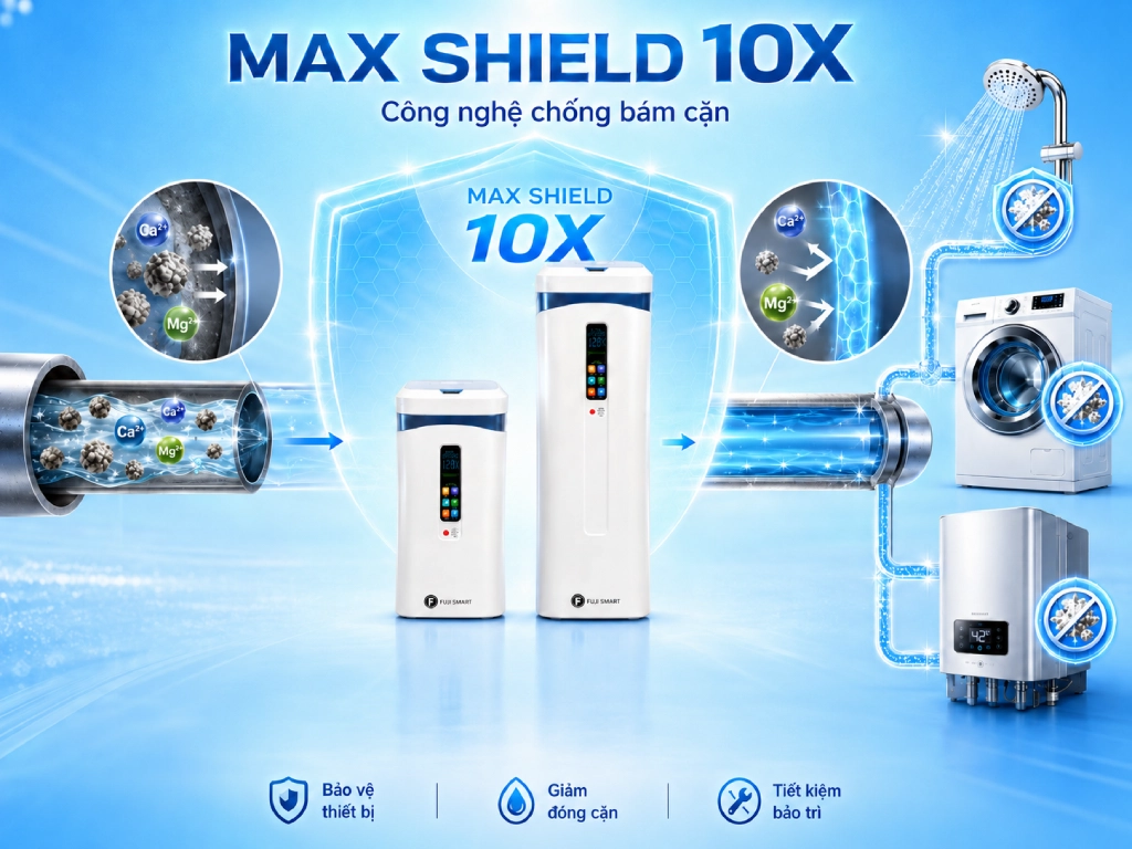 Hệ thống làm mềm nước Fuji Smart Super Softener SERIES 49 Fuji Smart Super Softener Series được trang bị công nghệ chống bám cặn Max Shield 10X