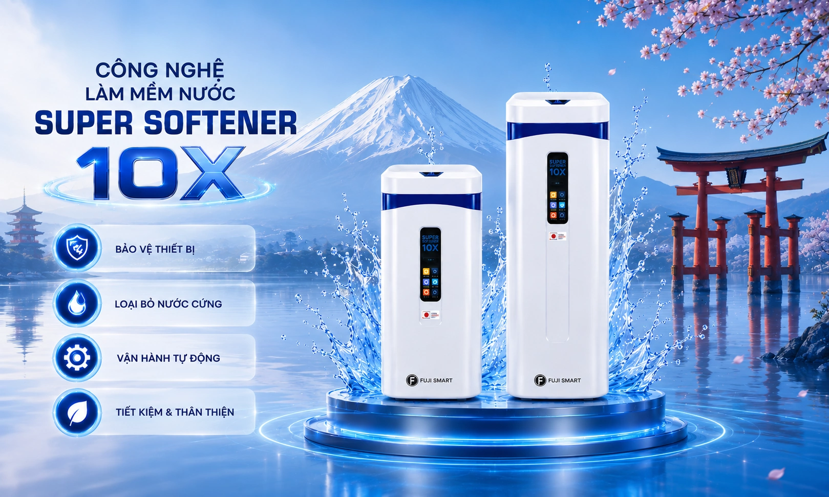 Hệ thống làm mềm nước Fuji Smart Super Softener SERIES 48 Hệ thống làm mềm Fuji Smart Super Softener SERIES được trang bị công nghệ làm mềm nước Super Softener 10X mang đến hiệu quả làm mềm gấp 10 lần