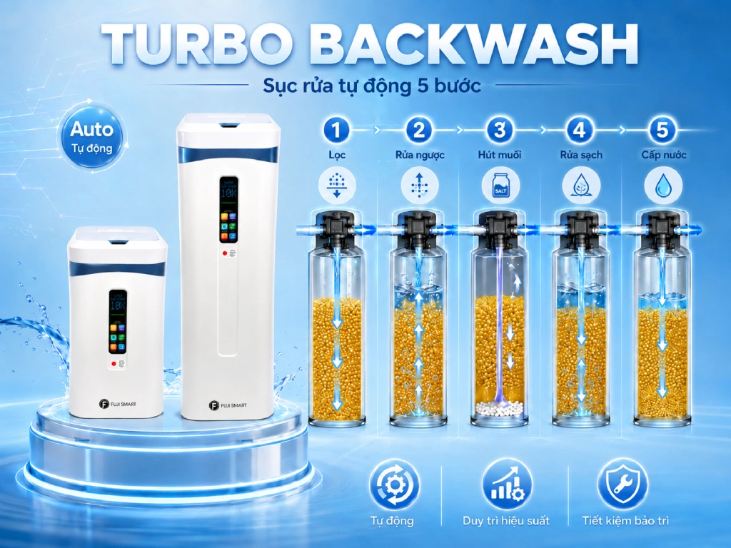 Hệ thống làm mềm nước Fuji Smart Super Softener SERIES 51 Fuji Smart Super Softener SERIES được trang bị công nghệ tự động sục rửa
