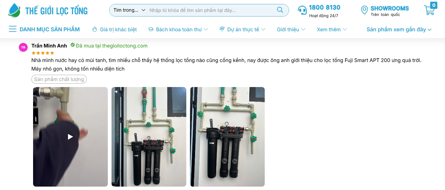 Bình Thuỷ Điện Nóng Lạnh Thông Minh Fuji Smart FHC-500 11 Hình ảnh đánh giá của khách hàng về hệ thống lọc tổng Fuji Smart APT 200