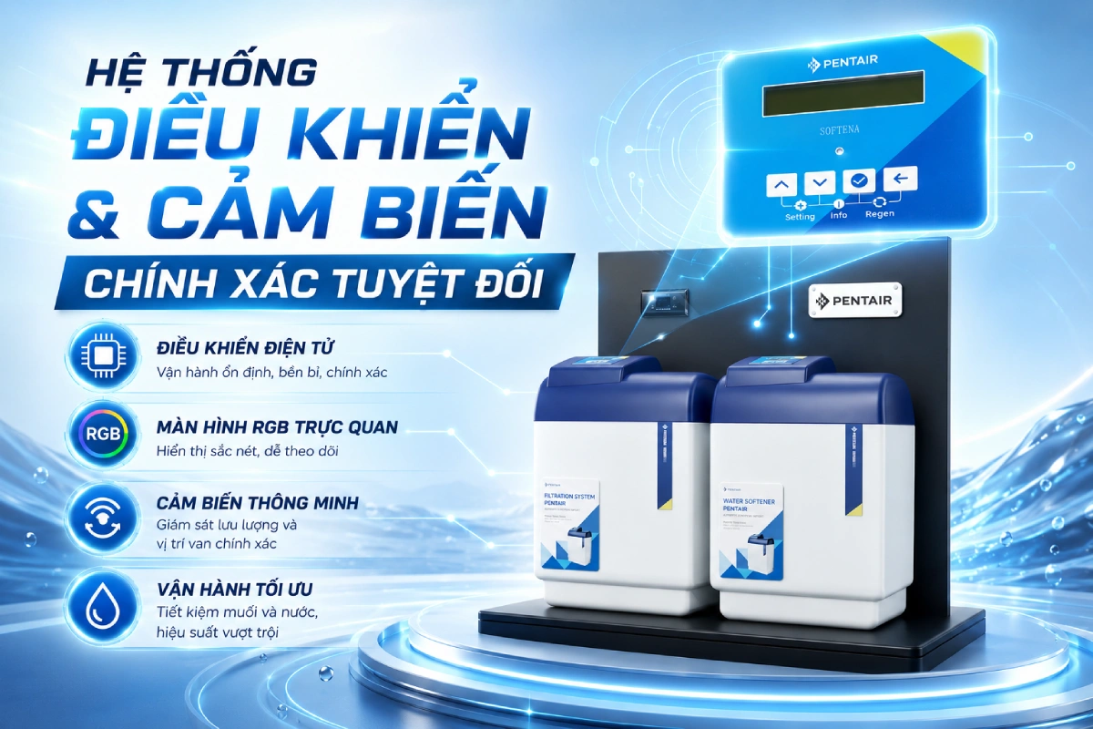 Hệ thống lọc tổng Pentair Softena Smart CS Midi nhập khẩu từ Châu Âu 54 Màn hình cảm biến của hệ thống lọc tổng pentair softena cs midi