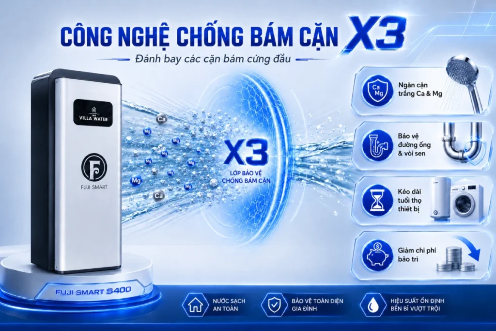 Fuji smart s400 duoc trang bi cong nghe chong bam can x3 Hệ thống lọc nước đầu nguồn cao cấp Fuji Smart S400 - Thương hiệu Nhật Bản Thế Giới Lọc Tổng