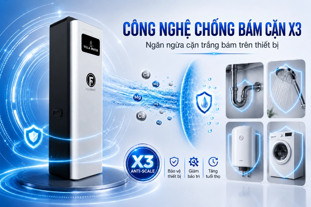 Hệ thống lọc nước đầu nguồn cao cấp Fuji Smart S800 - Thương hiệu Nhật Bản 16 Fuji Smart S800 được trang bị công nghệ chống X3 giúp loại bỏ tình trạng cặn trắng trên thiết bị
