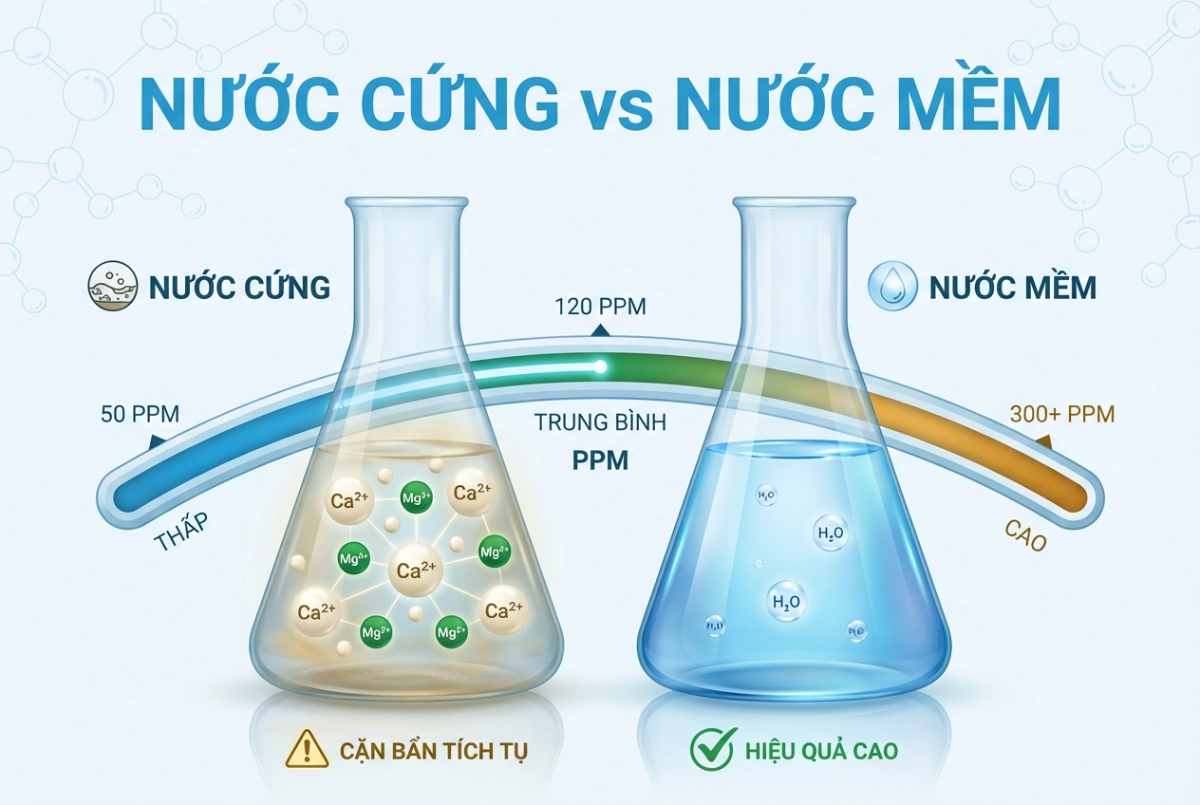 Nuoc cung va nuoc mem la gi Cach phan biet nuoc cung va nuoc mem %E2%80%93 Cam nang tu A Z Nước cứng và nước mềm là gì? Cách phân biệt nước cứng và nước mềm? - Cẩm nang từ A-Z Thế Giới Lọc Tổng