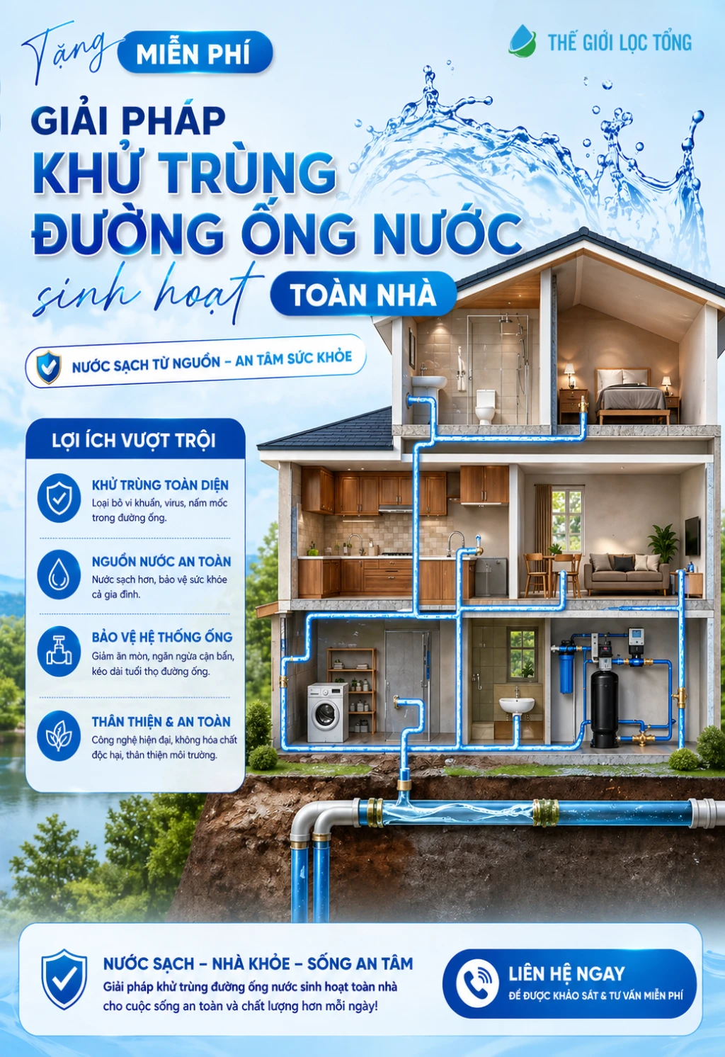 Dịch vụ khử trung đường ống nước tại Thế Giới Lọc Tổng