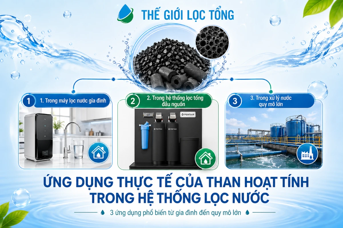 ung dung thuc te cua than hoat tinh Tác dụng lọc nước của than hoạt tính: Cơ chế hấp phụ và ứng dụng thực tế Thế Giới Lọc Tổng