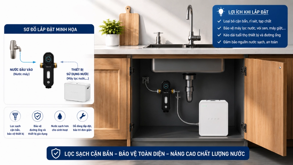 Bộ tối ưu nguồn nước tự động vệ sinh Fuji Smart PA40 53 Hình ảnh hướng dẫn lắp đặt bộ tối ưu nước PA40