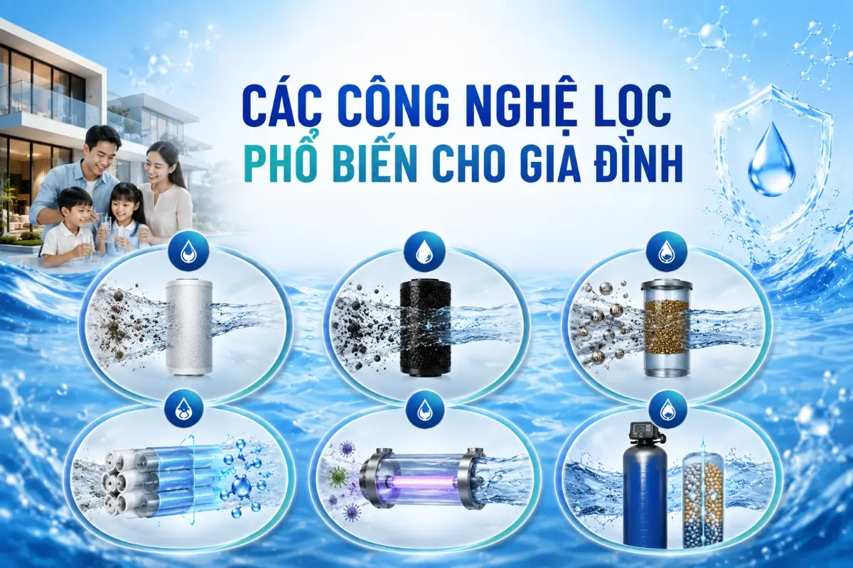 Hệ thống lọc nước tổng cho gia đình nên ưu tiên công nghệ nào? 49 Các công nghệ lọc phổ biến cho gia đình