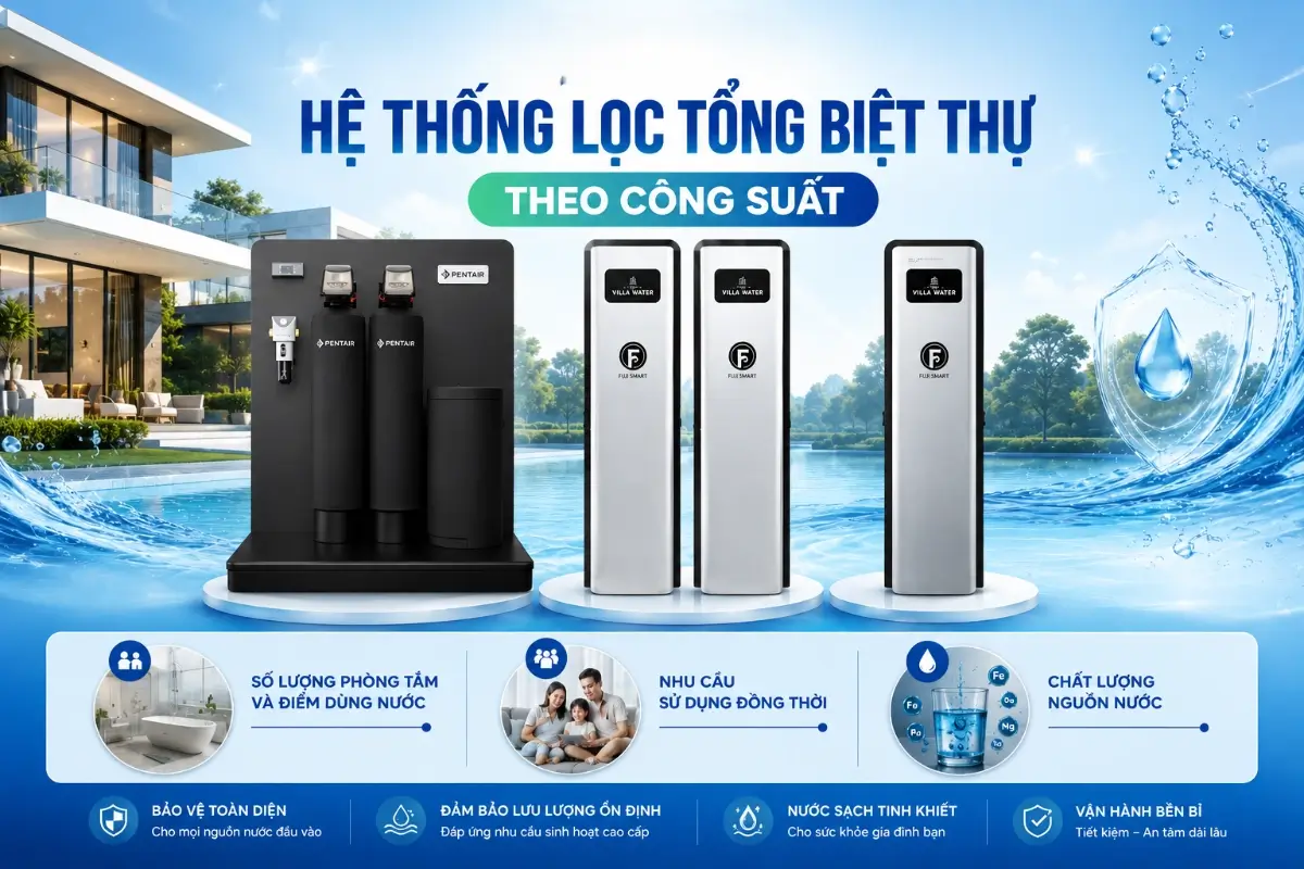Lọc nước tổng biệt thự cần công suất bao nhiêu để đáp ứng nhiều phòng tắm và thiết bị? 50 Hệ thống lọc nước tổng biệt thự theo công suất