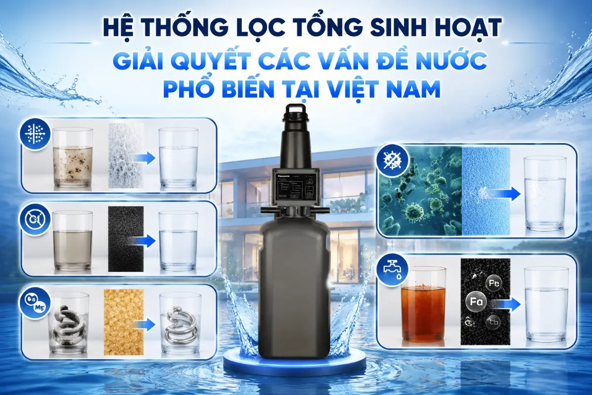 Hệ thống lọc tổng sinh hoạt xử lý được những vấn đề nước nào phổ biến tại Việt Nam? 50 Hệ thống lọc tổng sinh hoạt giải quyết các vấn đề nước phổ biến tại Việt Nam