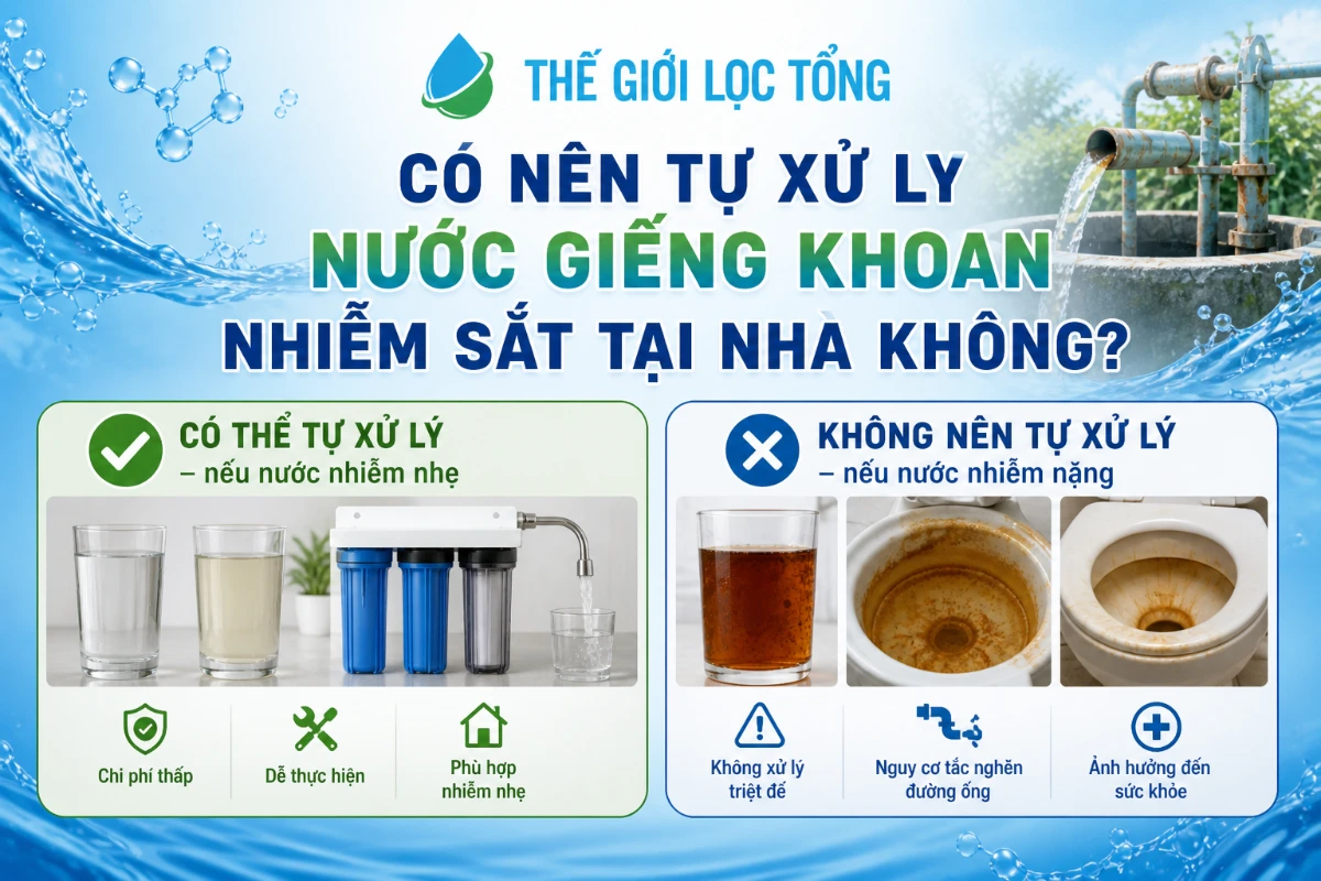 co nen tu xu ly nuoc gieng khoan nhiem sat tai nha khong Có nên tự xử lý nước giếng khoan nhiễm sắt tại nhà? Những điều cần biết trước khi lắp lọc Thế Giới Lọc Tổng