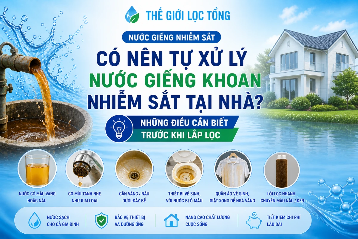 co nen tu xu ly nuoc gieng khoan nhiem sat tai nha Có nên tự xử lý nước giếng khoan nhiễm sắt tại nhà? Những điều cần biết trước khi lắp lọc Thế Giới Lọc Tổng