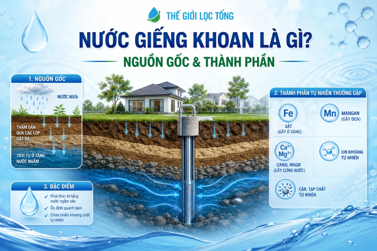 Tìm hiểu nguồn gốc và thành phần của nước giếng khoan
