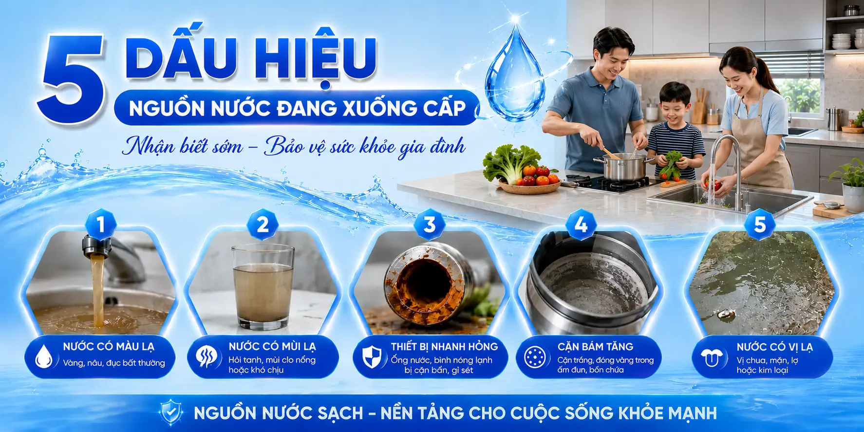 5 dấu hiệu nguồn nước đang xuống cấp mà cả gia đình không biết