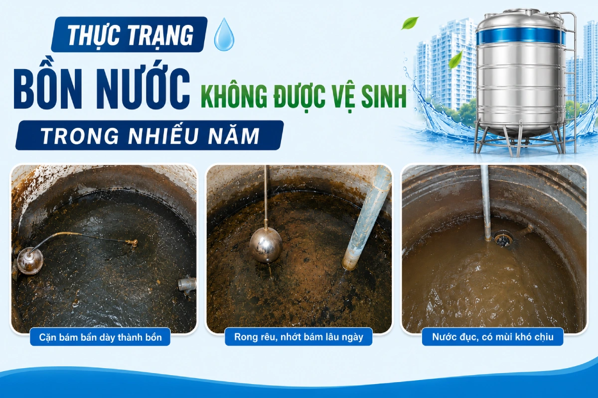 Thực trạng bồn nước không được vệ sinh lâu năm