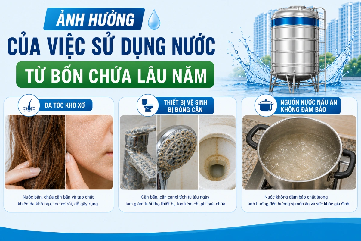 Ảnh hưởng khi sử dụng nguồn nước từ bồn chứa lâu năm