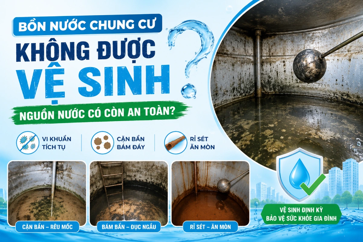 Bồn nước không được vệ sinh thường xuyên