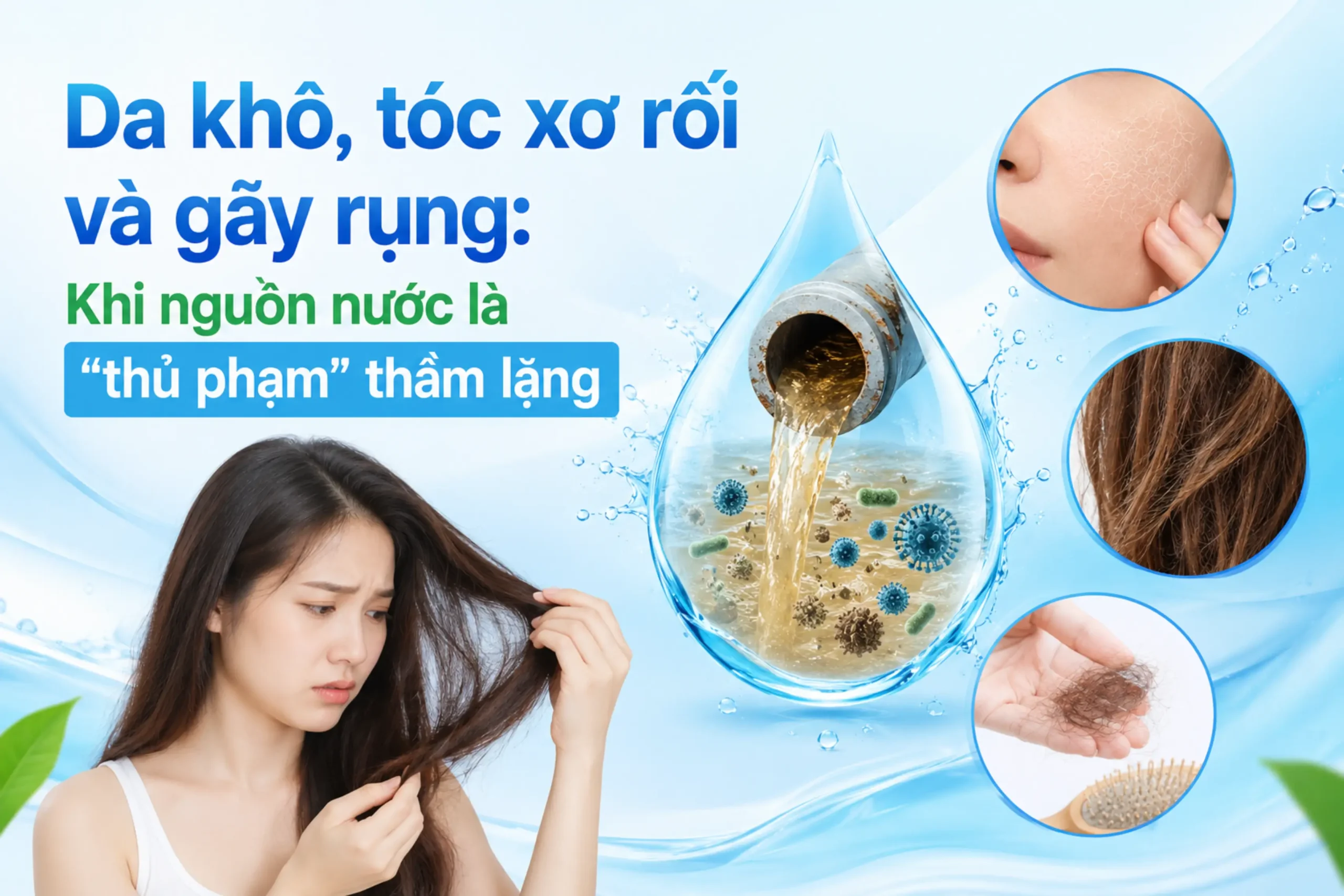 Nguồn nước: Thủ phạm gây khô tóc, rụng tóc và khô da